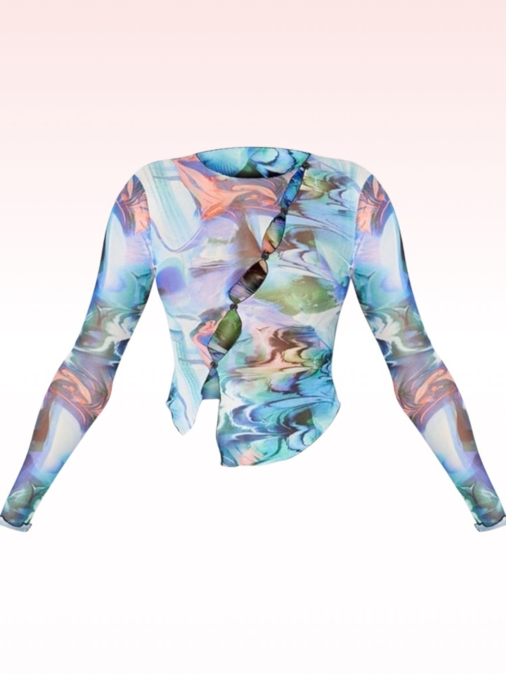 PLT Mesh Marble Blue Crop Top (Sz 0)